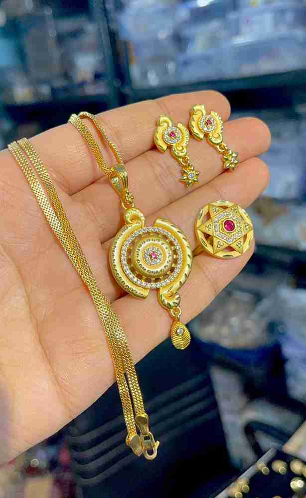 Gold Plated Pendant With Tops Ad Adjustable Ring Combo